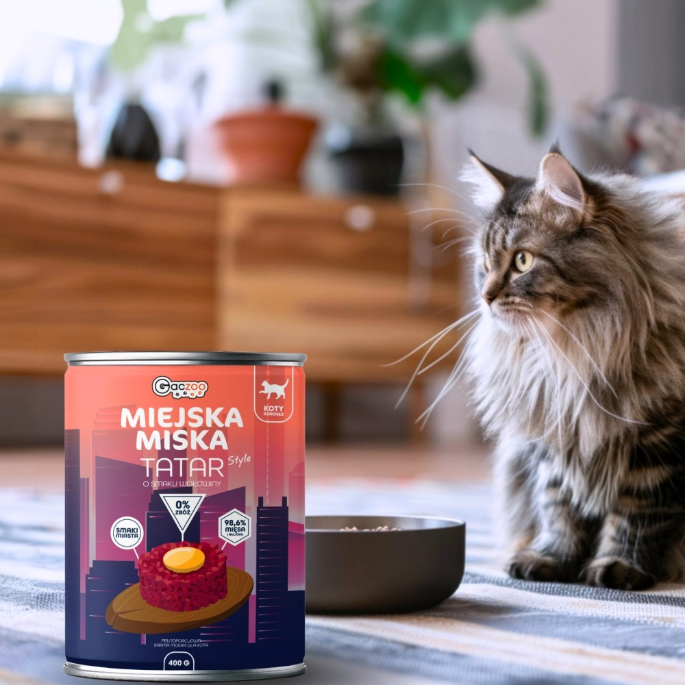Gaczoo Miejska Miska karma mokra dla kota Tatar wołowy Style 400g